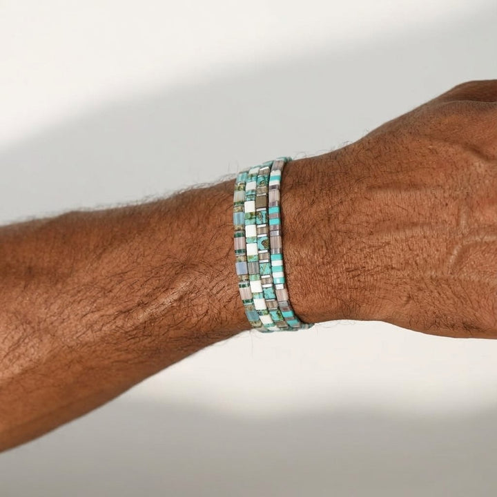 Parure Orina - détail des couleurs et motifs en perles Miyuki Tila