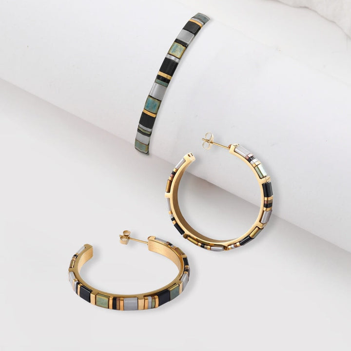Coffret Cadeau Moon (Bracelet et boucles d'oreilles Moon) - beads bracelet fait main en perles Miyuki par Køss Design
