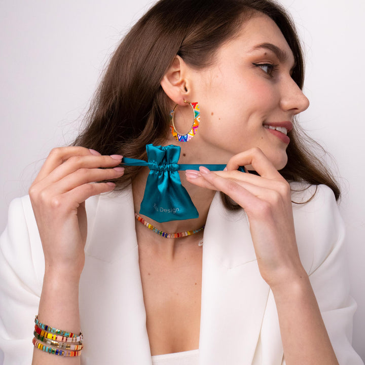 Ensemble Agathe (boucles d'oreilles Agathe, collier Liv et parure Rainbøw) - Køss Design beads bracelet fait main photo 7