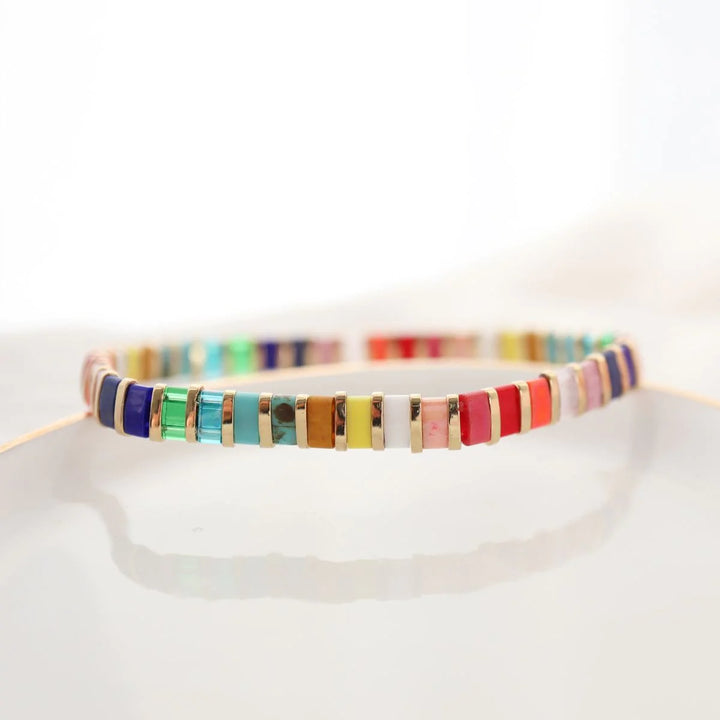 Parure Azur - détail des couleurs et motifs en perles Miyuki Tila