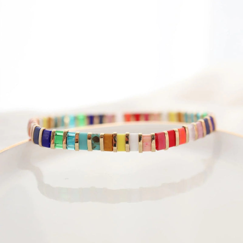 Parure Azur - détail des couleurs et motifs en perles Miyuki Tila
