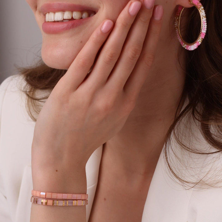 Parure Blush - détail des couleurs et motifs en perles Miyuki Tila