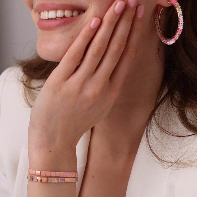 Parure Blush - détail des couleurs et motifs en perles Miyuki Tila