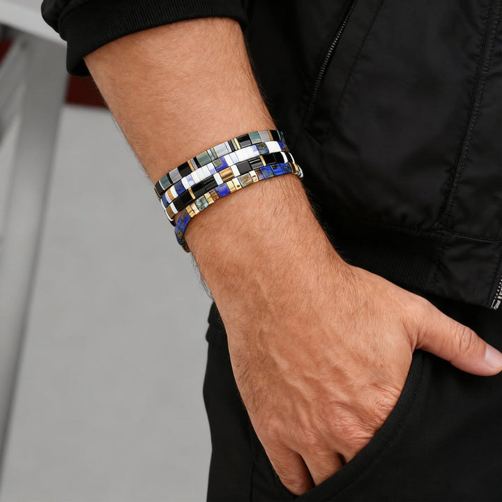 Parure Essential - détail des couleurs et motifs en perles Miyuki Tila