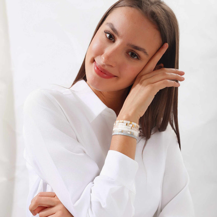 Parure Daria - Køss Design bracelets perles plates blanches fait main photo 9