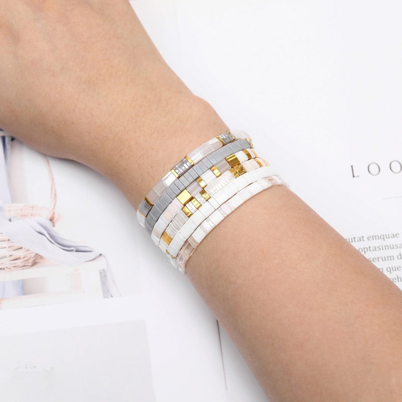 Parure Daria - Køss Design bracelets perles plates blanches fait main photo 8