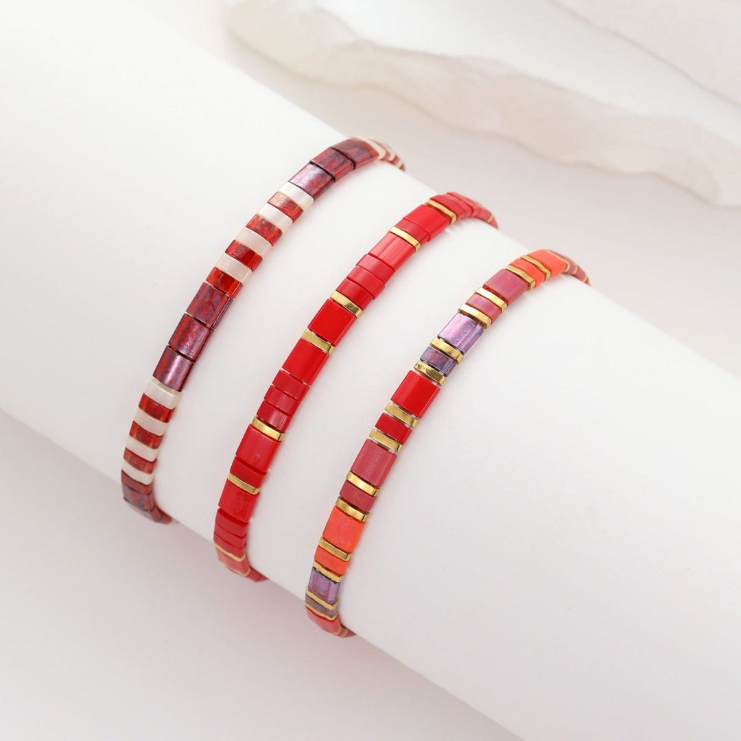 Parure Ruby - Bracelets de perles - bracelets perles plates rouges fait main en perles Miyuki par Køss Design