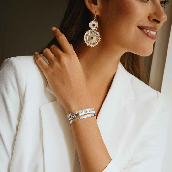 Parure Stars - détail des couleurs et motifs en perles Miyuki Tila