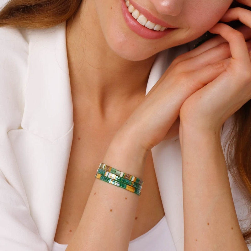 Parure Victoria - détail des couleurs et motifs en perles Miyuki Tila