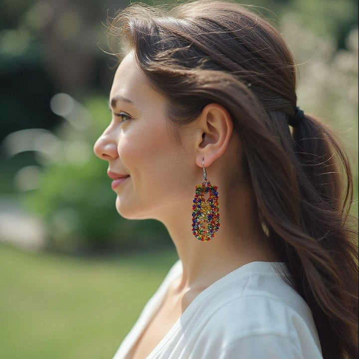 Boho - boucles d'oreilles en perles Miyuki portées