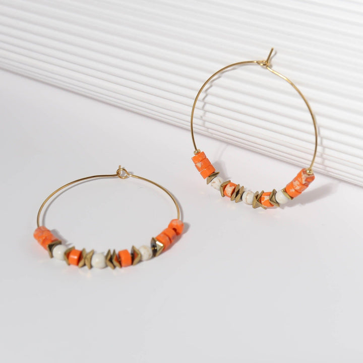 Corail - Boucles d'oreilles créoles - earring fait main en perles Miyuki par Køss Design
