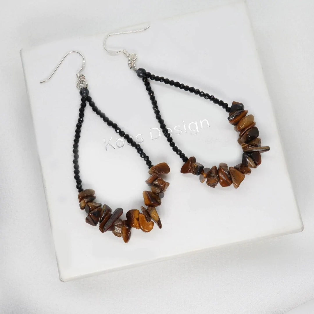 Sarah - Boucles d'oreilles Œil de tigre - earring fait main en perles Miyuki par Køss Design